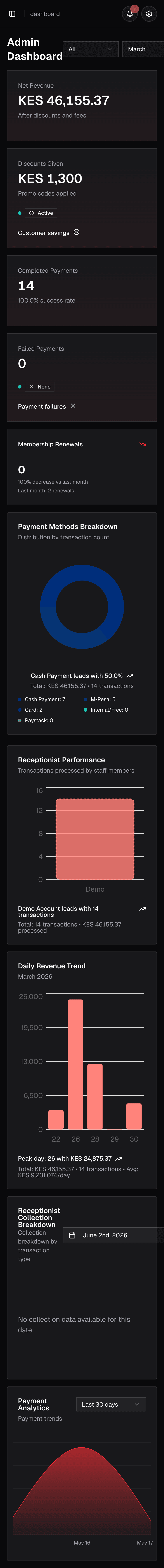 Fitness254 mobile app preview in dark mode
